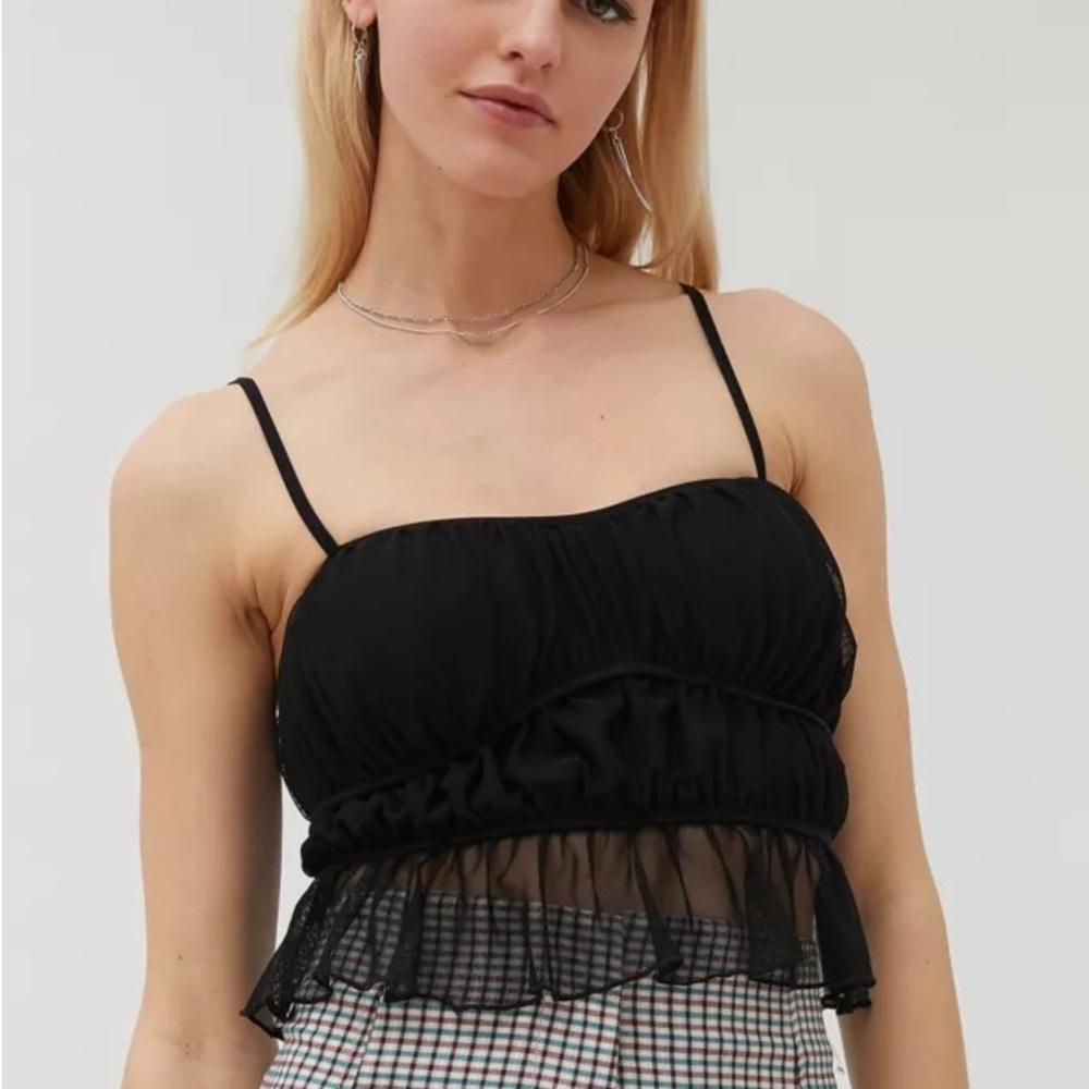 Urban Outfitters Zoe Black Mesh Peplum Sheer Crop Top